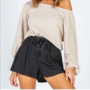 Princess Polly waffle knit with lace-up shorts